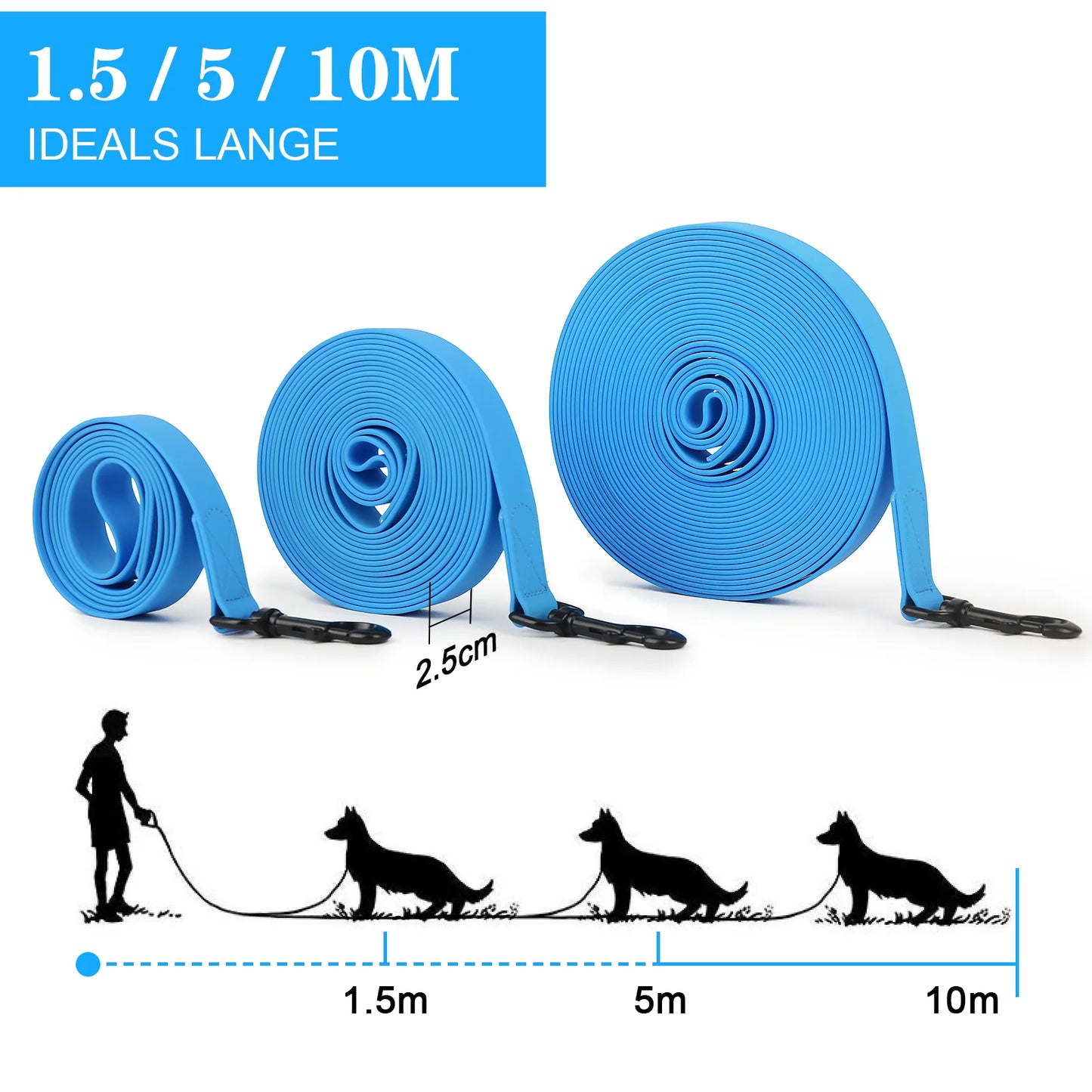 1.5m/3m/5m/10m Strong 2.5cm Width PVC Dog Leash Multicolor Durable Waterproof Dog Training Leash for Dogs