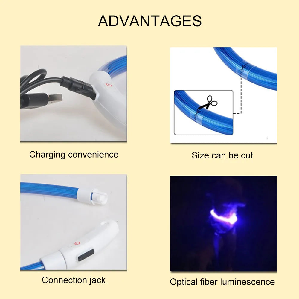 NICEYARD Rechargeable LED Night Dog Collars Glowing Luminous Pet Dog Collar Usb Dog Collar Night Safety Flashing