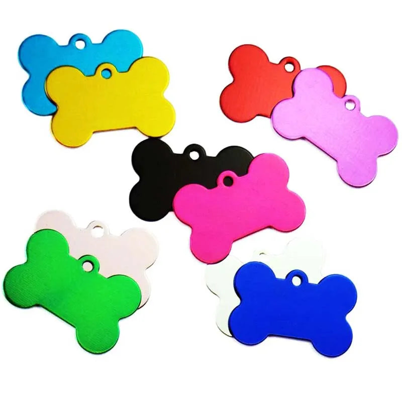 Wholesale 20pcs Bone Double Sides Personalized Dog ID Tags Aluminum Customized Cat Puppy Name Phone No. Tags Plate Keyrings