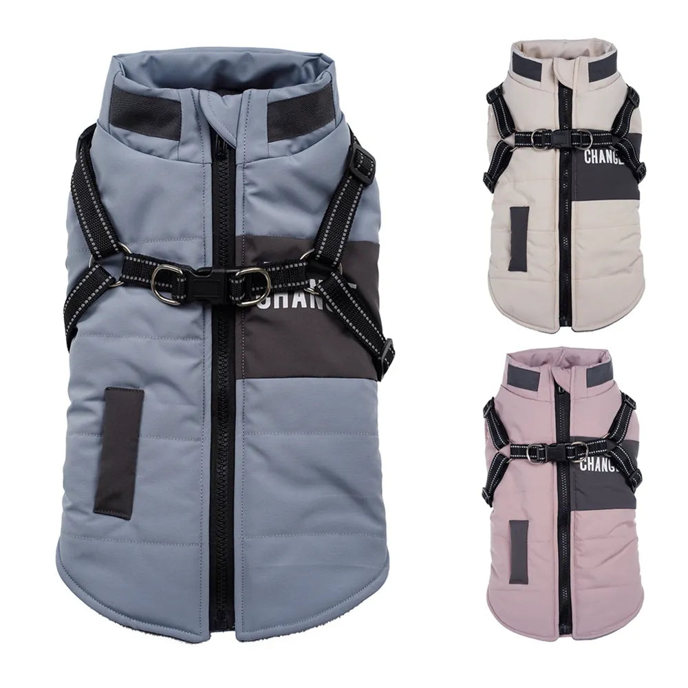 Pet Dog Jacket With Harness Winter Warm Dog Clothes Waterproof Dog Coat for Small Large Dogs Chihuahua French Bulldog Outfits