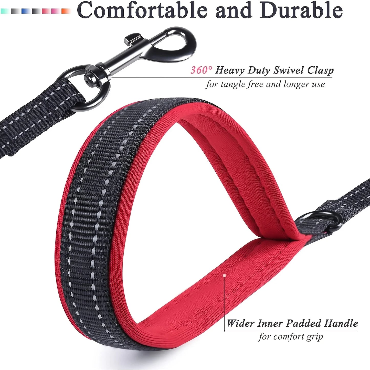 Double Handle Dog Leash, Double-Sided Reflective Night Safety, Heavy Duty For And Extra Large And Me