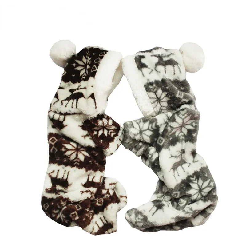 The New Autumn And Winter Snowflake Soft Fleece Dog Clothes Pet Dress Pattern Coral Velvet Deer Christmas Puppy Coat Four Ha