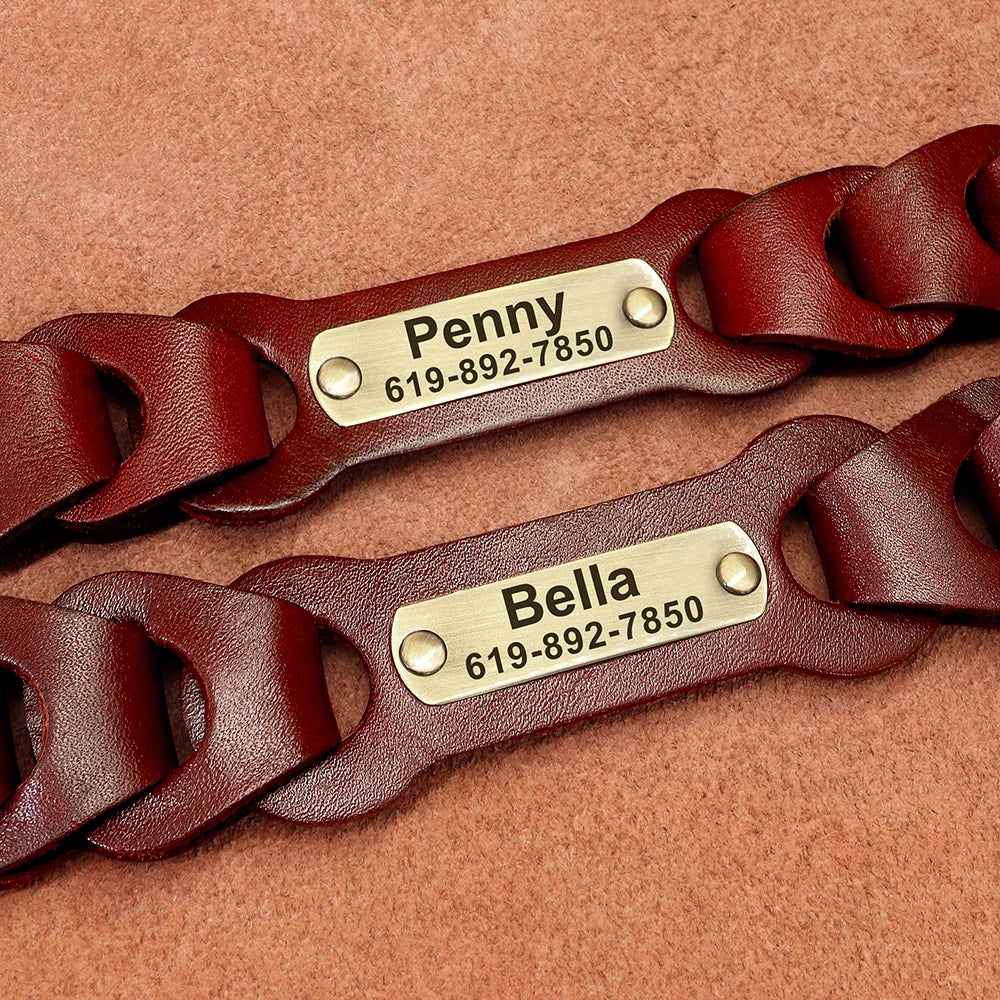 Genuine Leather Dog Collar Custom Leather Medium Large Dog Collars Personalized Pet ID Collars for Dogs Pitbull Engrave Name