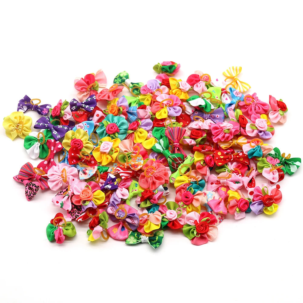 dog grooming bows pet dog cat hair bows rubber bands pet