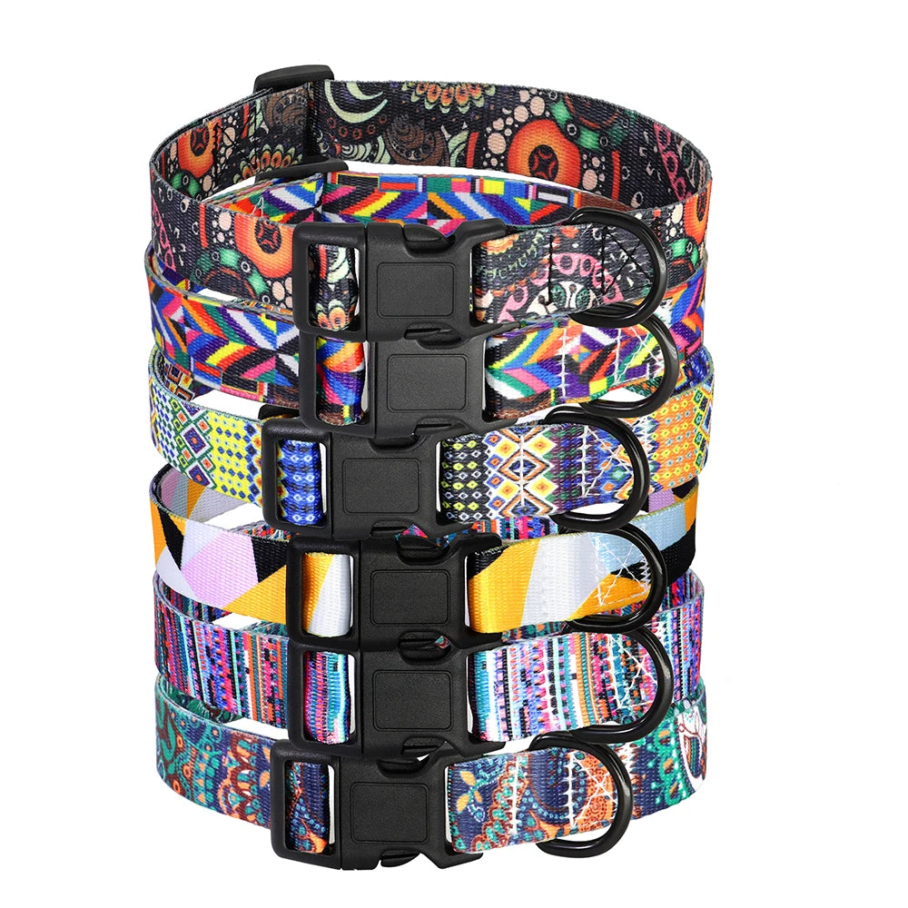 Nylon Flower Dog Collar Floral Printed Dog Cat Collars Adjustable Puppy Collar for Small Medium Large Dog Chihuahua Bulldog Pug