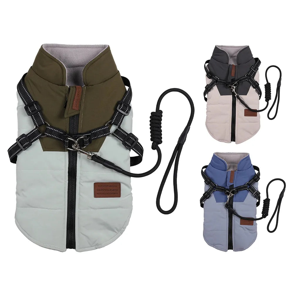 Winter Pet Dog Jacket With Harness Rope Warm Clothes Waterproof Coat For Small Medium Large Chihuahua French Bulldog Outfits