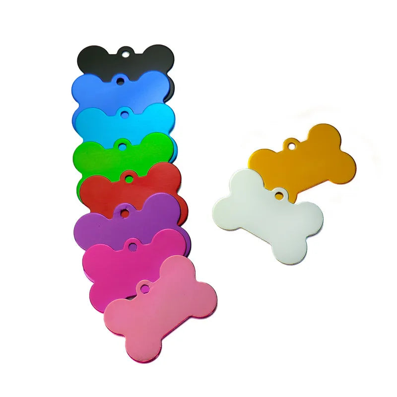 Wholesale 20pcs Bone Double Sides Personalized Dog ID Tags Aluminum Customized Cat Puppy Name Phone No. Tags Plate Keyrings
