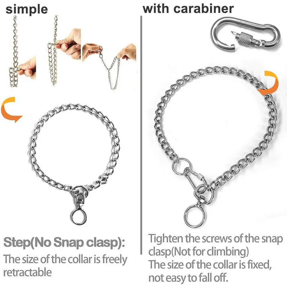 Dog Training Chain Collar Stainless Steel Metal Chew Proof Dog Necklace Anti Winding Dog Leash Extension Lead for Pet Large Dogs