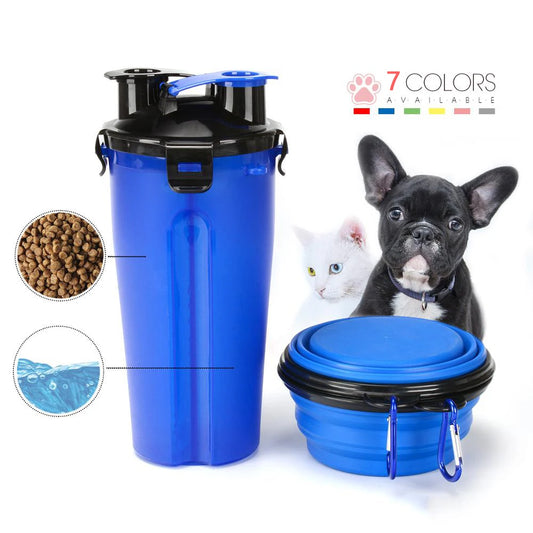 Pet Dog 2 in 1 Bottle Pet Feeder Dog Water Bottle Collapsible Folding Bowl Travel Outdoor Food Water Storage For Cat Dog Bowl