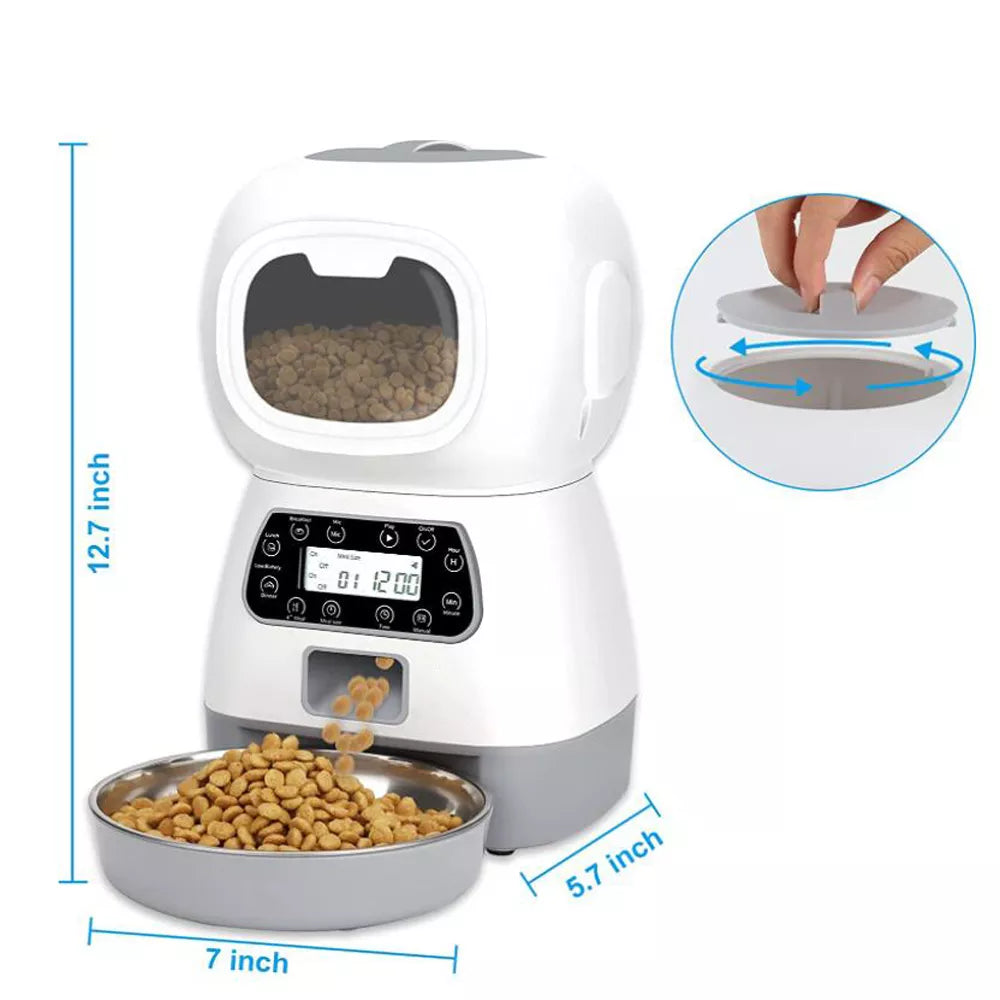 3.5L Automatic Pet Feeder Smart Food Dispenser For Cats Dogs Timer StaSPECIFICATIONSBrand Name: repetsunItem Type: Food StorageOrigin: Mainland ChinaType: DogsMaterial: PlasticVolume: 3.5LApplicable Dog Breed: UniversalNotice: This proShopDoggieworksShopDoggieworksCats Dogs Timer Stainless Steel Bowl Auto Dog Cat Pet Feeding Pet Supplies