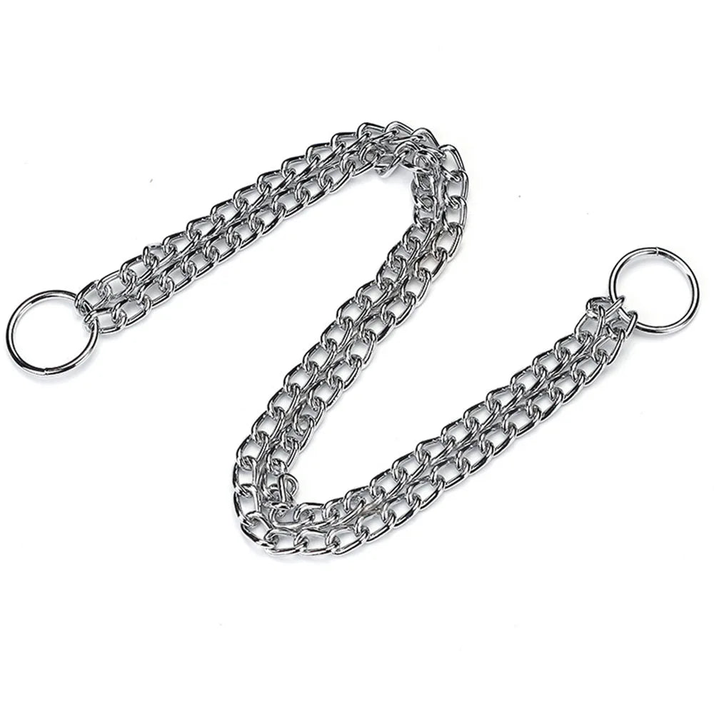 Slip P Chain Dog Choke Collar for Small Medium Large Dogs Heavy Duty Titan Training Collars 2 Row Chrome Adjustable Pet Collar