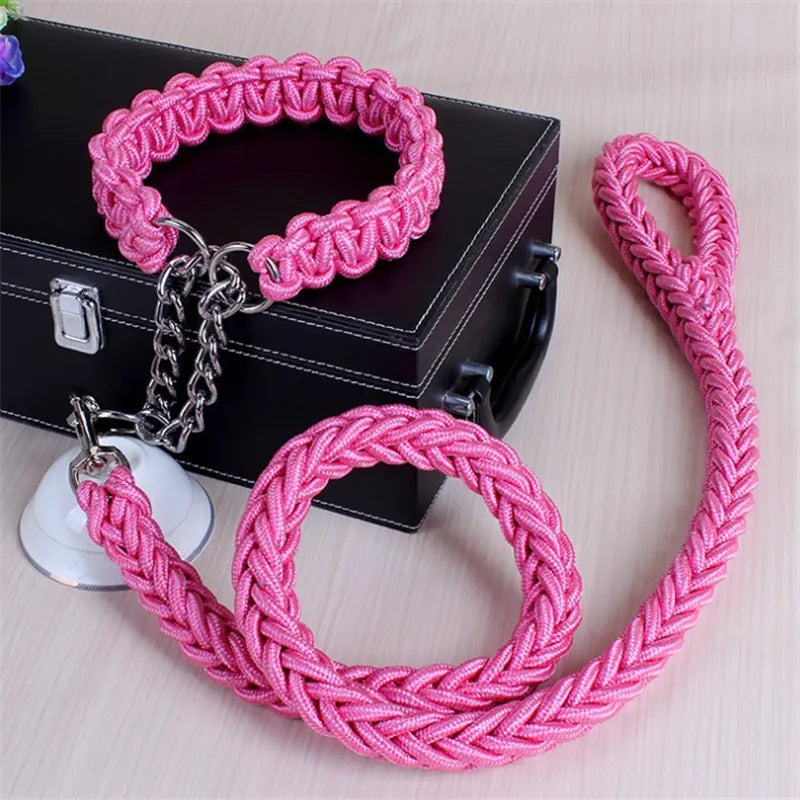 17 colors Length Double Strand Rope Large Dog Leashes Metal P Chain Buckle National Color Pet Traction Rope Collar Set 1.2M A 21