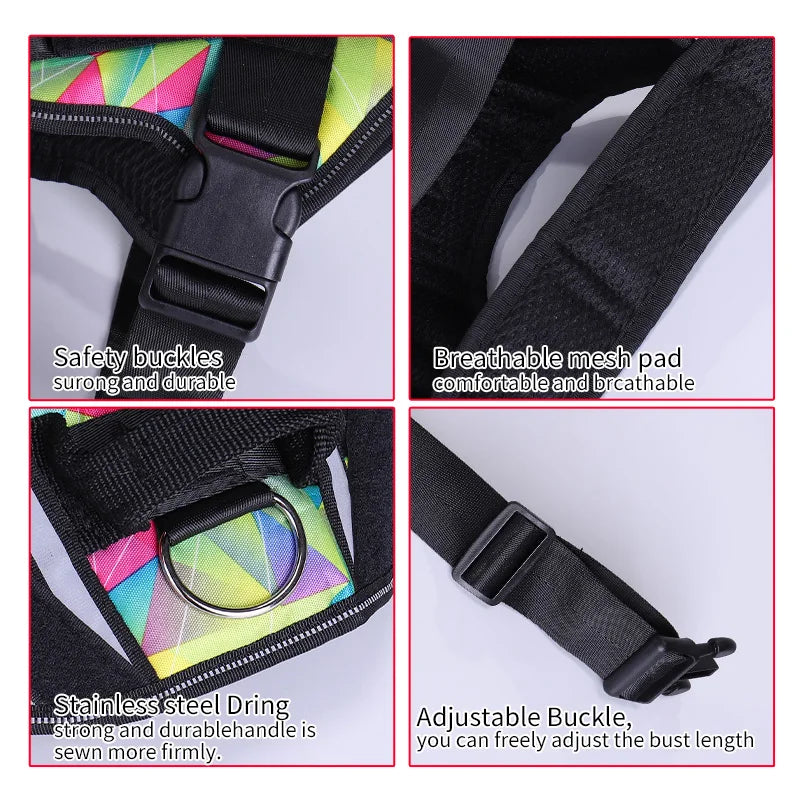 KOMMILIFE Adjustable Nylon Dog Harness Personalized Harness For Dogs Reflective Breathable Neck Guard Dog Harness Vest No Pull