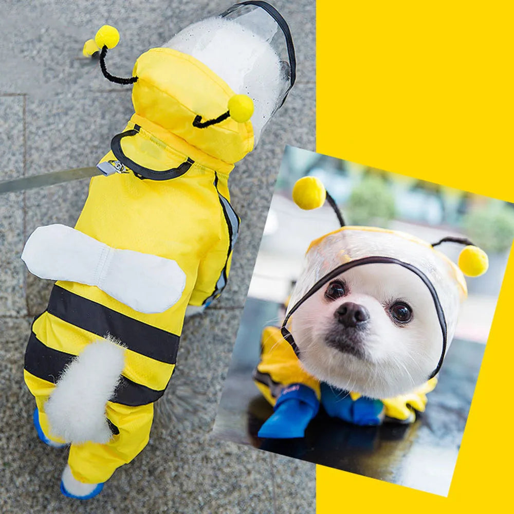 Waterproof Puppy Dog Raincoats Rain Jacket with Hood for Small Medium Dogs Poncho with Reflective Strap Honey Bee Bear Dinosaur