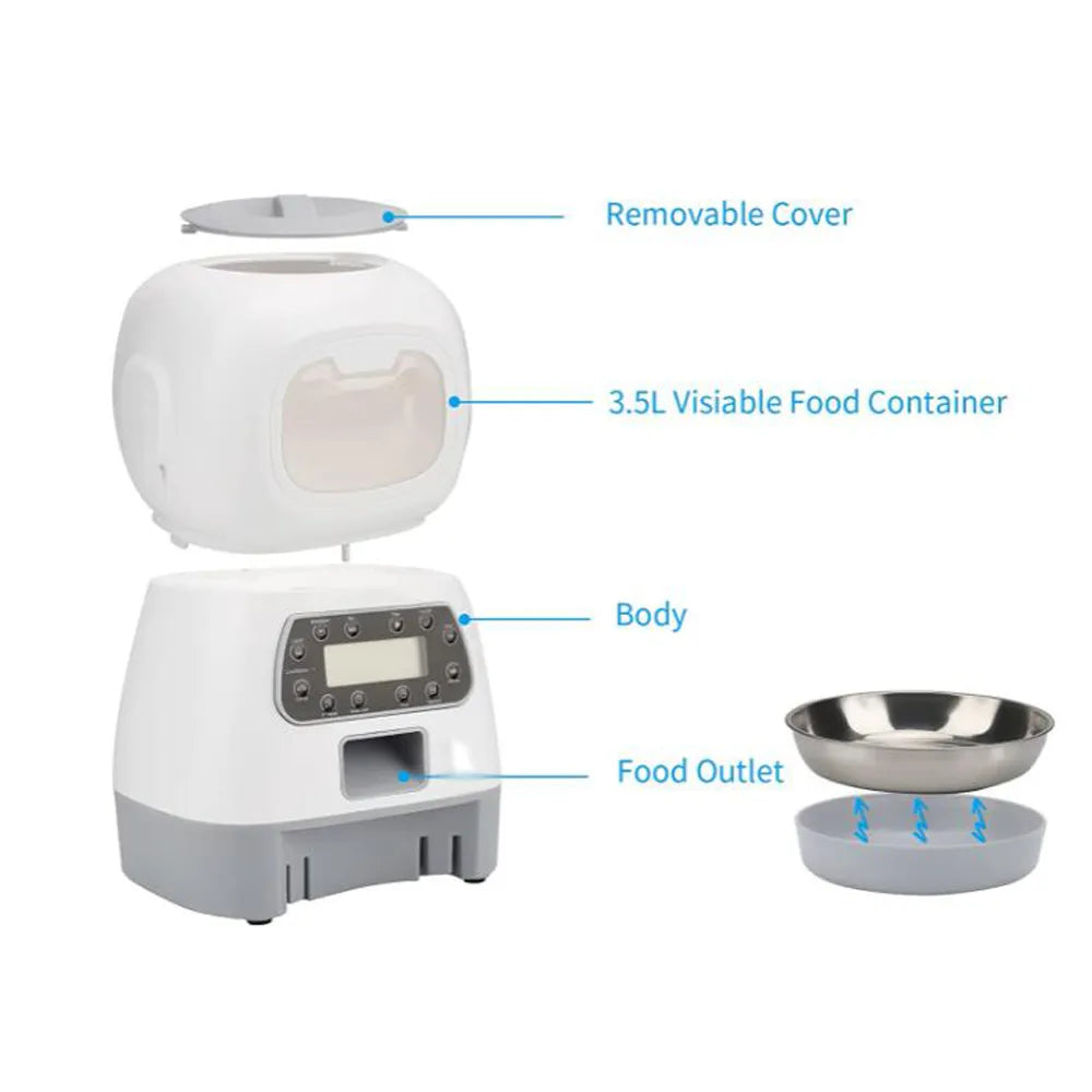 3.5L Automatic Pet Feeder Smart Food Dispenser For Cats Dogs Timer StaSPECIFICATIONSBrand Name: repetsunItem Type: Food StorageOrigin: Mainland ChinaType: DogsMaterial: PlasticVolume: 3.5LApplicable Dog Breed: UniversalNotice: This proShopDoggieworksShopDoggieworksCats Dogs Timer Stainless Steel Bowl Auto Dog Cat Pet Feeding Pet Supplies