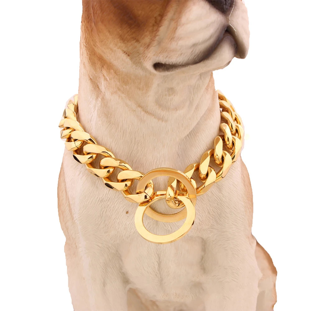 15mm Solid Dog Chain Stainless Steel Necklace Dogs Collar Training Metal Strong P Chain Choker Pet Collars for Pitbulls