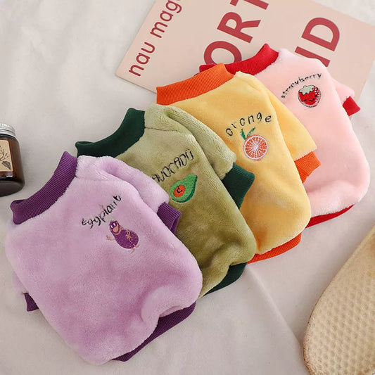 Warm Fleece Pet Clothes Cute Fruit Print Coat Small Medium Dog Cat Shirt Jacket Teddy French Bulldog Chihuahua Winter Outfit