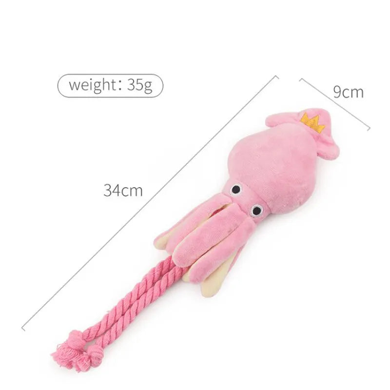 Cute Squid Small Dog Toy Sound BB Plush Pet Puppy Rope Toys Pink Chew Squeak Toys For Cat