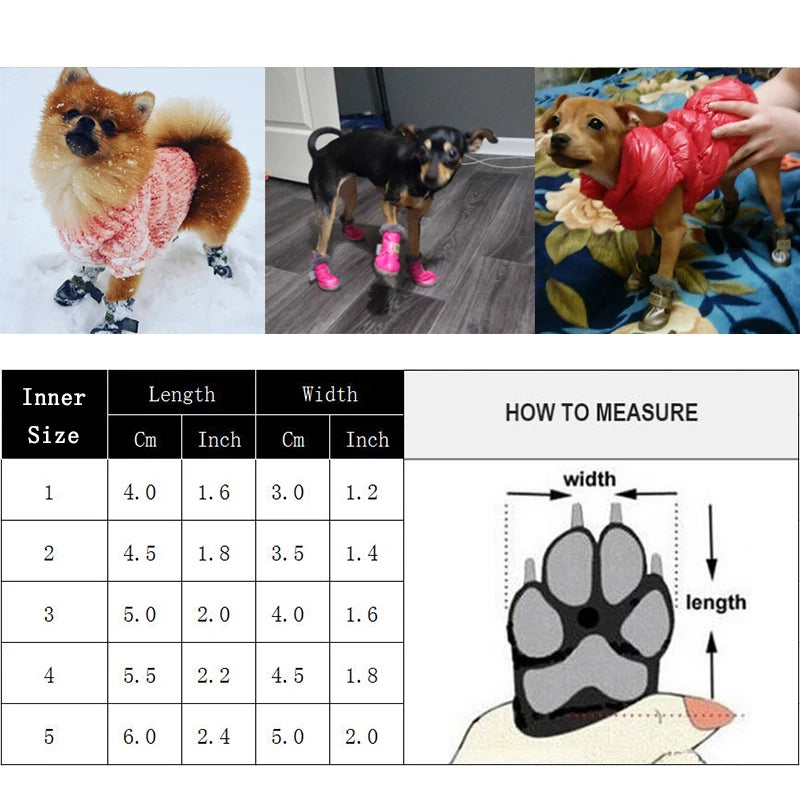 4 Pcs/sets Winter Pet Dog Shoes For Small Dogs Warm Leather Puppy Dog Snow Boots Waterproof Chihuahua Pug Cat Shoes Pet Products