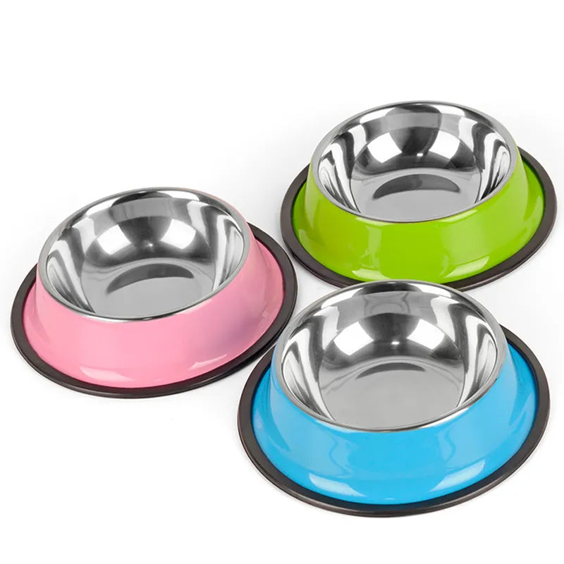 4 Colors Stainless Steel Dog Bowls,Lovely Pet Food Water Drink Dishes Feeder For Cat Puppy Dog