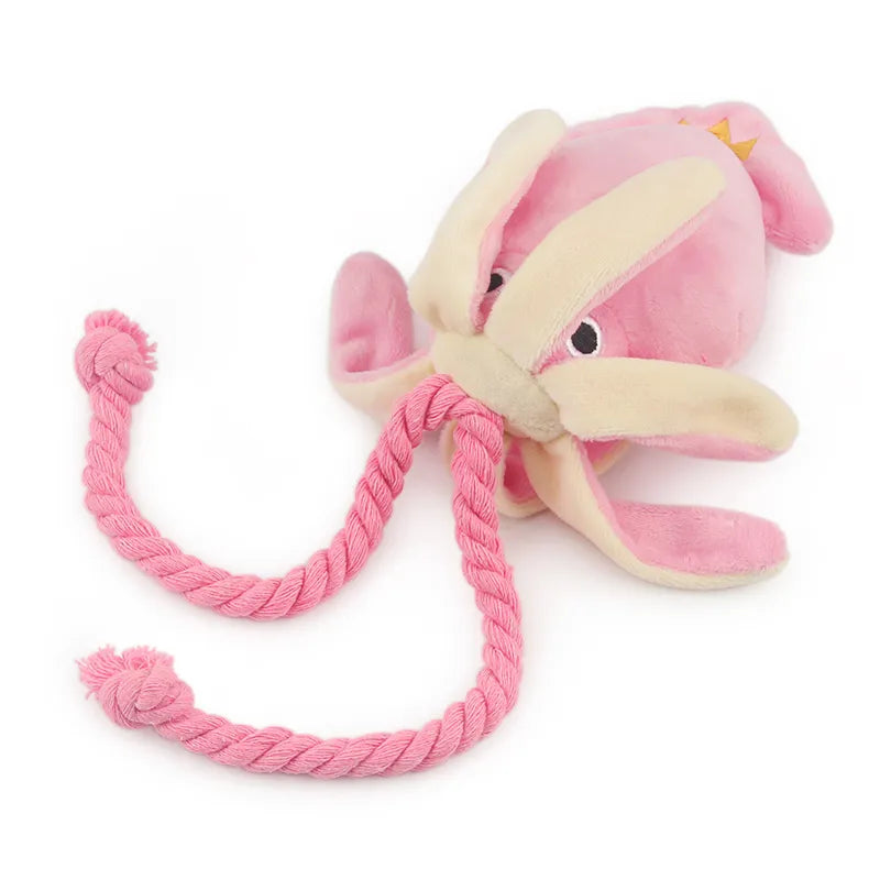 Cute Squid Small Dog Toy Sound BB Plush Pet Puppy Rope Toys Pink Chew Squeak Toys For Cat