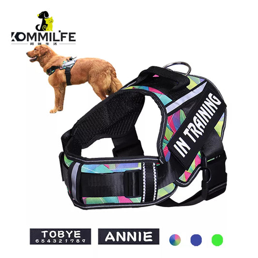 KOMMILIFE Adjustable Nylon Dog Harness Personalized Harness For Dogs Reflective Breathable Neck Guard Dog Harness Vest No Pull