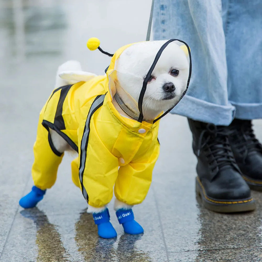 Waterproof Puppy Dog Raincoats Rain Jacket with Hood for Small Medium Dogs Poncho with Reflective Strap Honey Bee Bear Dinosaur