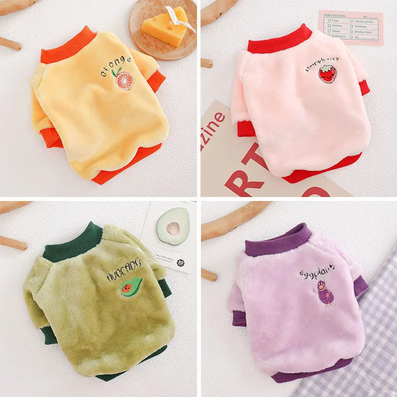 Warm Fleece Pet Clothes Cute Fruit Print Coat Small Medium Dog Cat Shirt Jacket Teddy French Bulldog Chihuahua Winter Outfit