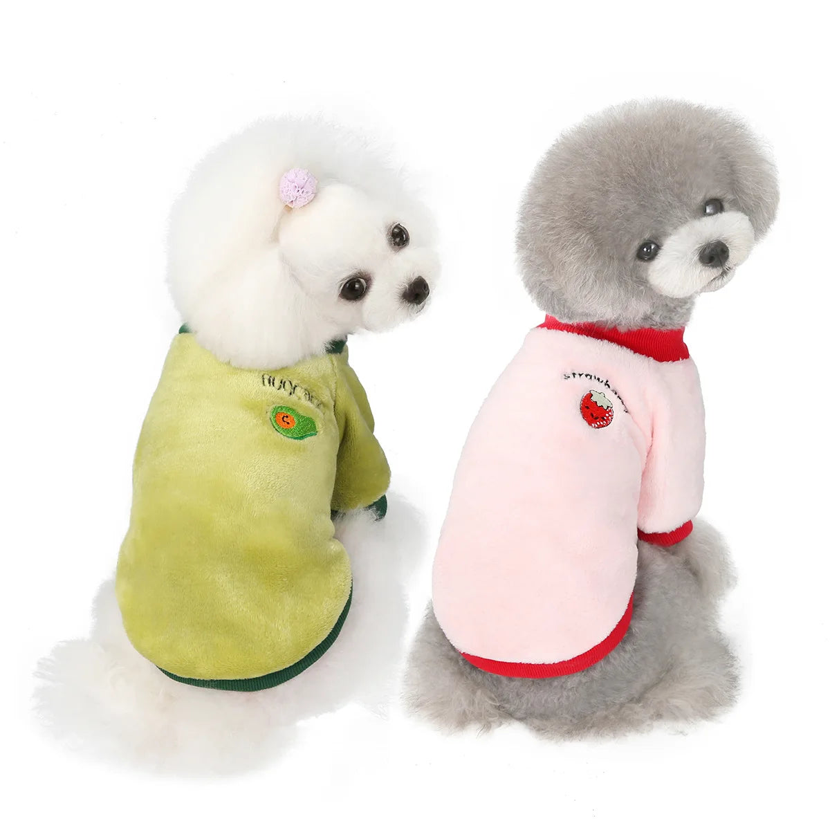 Warm Fleece Pet Clothes Cute Fruit Print Coat Small Medium Dog Cat Shirt Jacket Teddy French Bulldog Chihuahua Winter Outfit