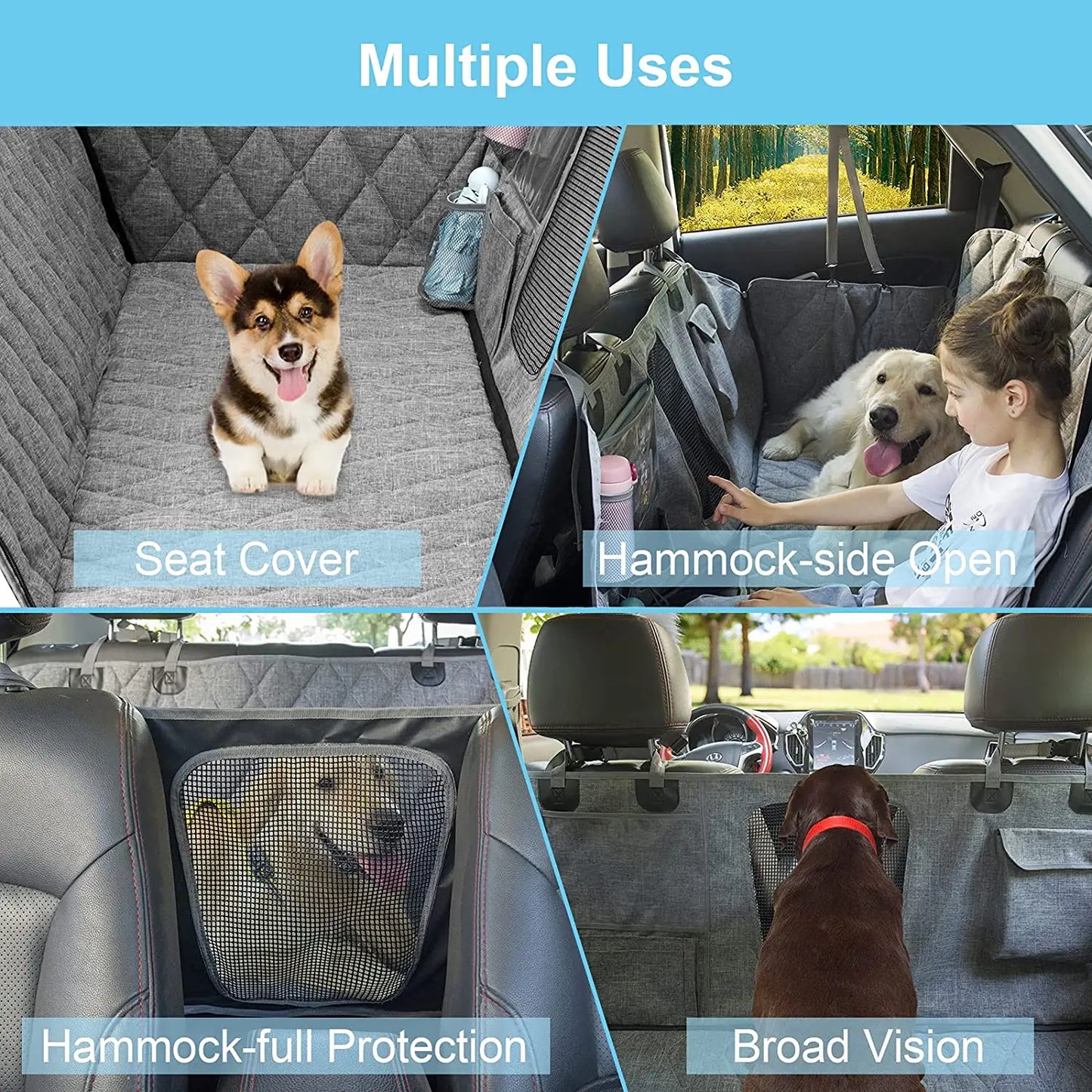 Dog Car Seat Cover Protector Waterproof with Storage Pockets Washable Dog Hammock for Cars Trucks and SUV Safety Carrier For Dog