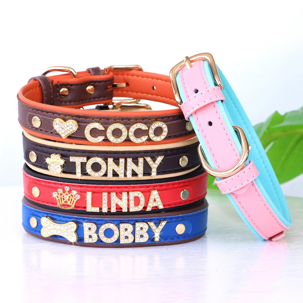 Personalized Small Dogs Chihuahua Collar Bling Rhinestone Dog Collars Free Custom Pet Dogs Cats Name Charms Pet Accessories