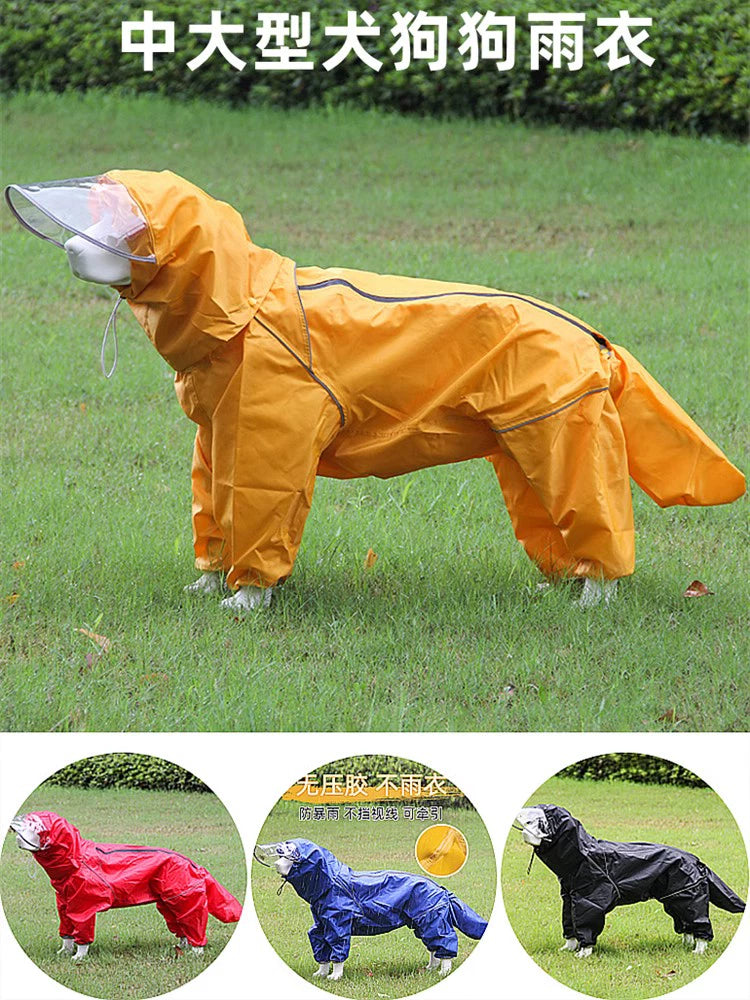 Pet Dog Big Dog Medium Large Dog Golden Retriever Samoyed Alaska All-Inclusive Raincoat Hooded Tail Rain Gear