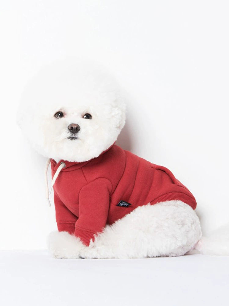 Sniff Pet Dog Cat Autumn and Winter Clothes Teddy Small Size Dogs Fleece Hooded Solid Color Casual Sweatshirt New