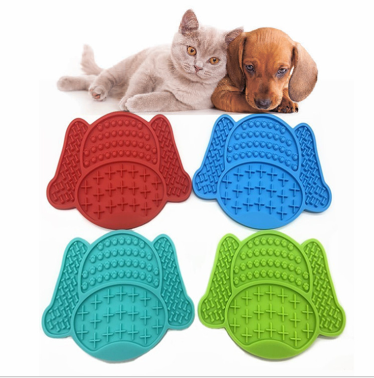 Amazon New DOG'S Head Silicone Pet Licking Mat Bone Slow Food Mat Dog Slow Food Mat Dripping Licking Mat