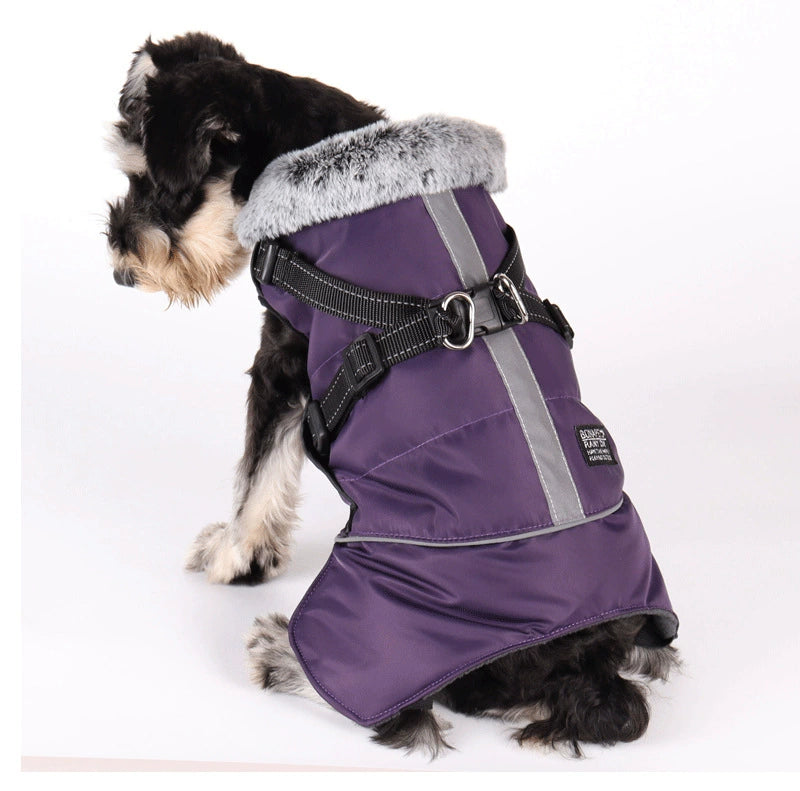 Traction Dog Clothes Winter Clothes Small and Medium-Sized Dogs Schnauzer Corgi and Shiba Inu Fleece-lined Thickened Winter Warm Cotton-Padded Coat