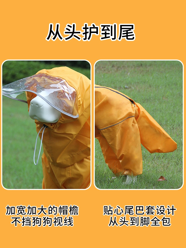 Pet Dog Big Dog Medium Large Dog Golden Retriever Samoyed Alaska All-Inclusive Raincoat Hooded Tail Rain Gear