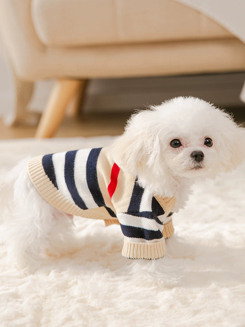 Dog Striped Sweater Spring and Autumn Clothes Teddy Autumn Clothes Bichon Pomeranian Jarre Aero Bull Corgi Cat Pet Small Size Dogs