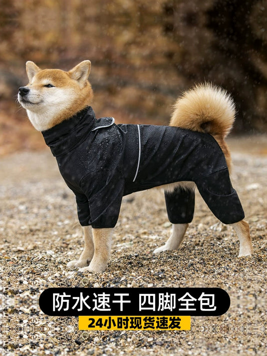 Dog Raincoat Medium Large Dog Special Shiba Inu Poncho Four-Corner Waterproof All-Inclusive Pet Autumn and Winter Shell Jacket Clothing