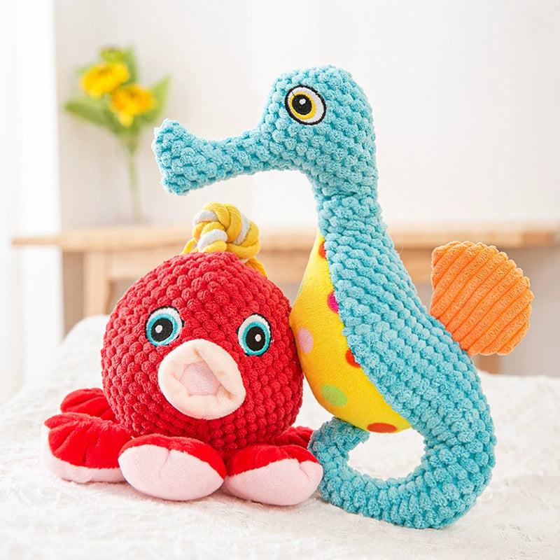 Pet Supplies Stuffed Toy Bite Octopus Toy Hippocampus Bends and Hitches Sound Toy Interactive Teddy Dog Bite-Resistant