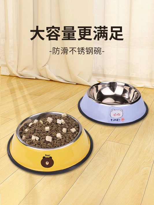 Dog Food Bowl Dog Bowl Dog Basin Anti-Tumble Stainless Steel Drinking Water Integrated Cat Bowl Large Large Dog Rice Basin Pet Supplies