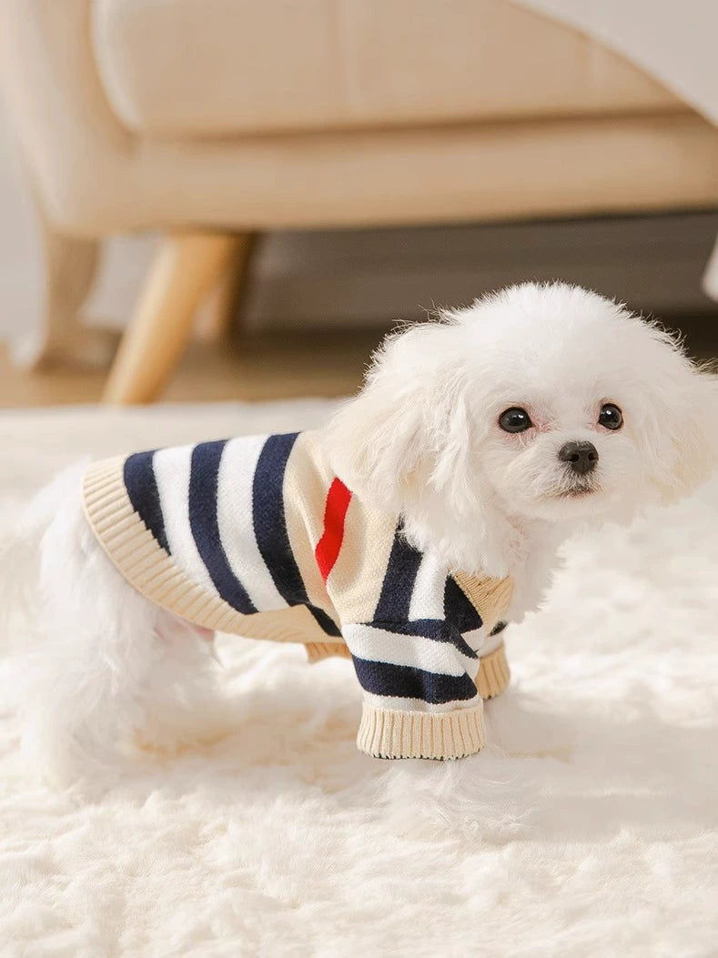 Striped Knitted Puppy Clothes Spring and Autumn Clothing Bichon Teddy Schnauzer Cat Small Size Dogs Pet Autumn and Winter Sweater