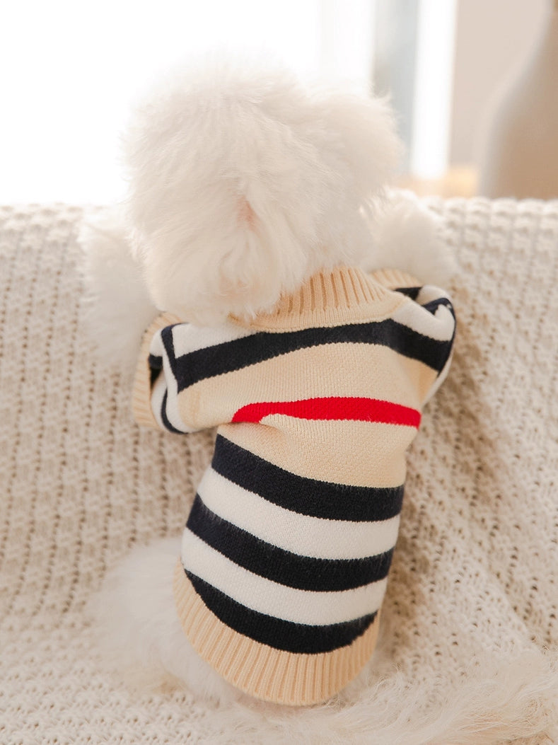 Dog Striped Sweater Spring and Autumn Clothes Teddy Autumn Clothes Bichon Pomeranian Jarre Aero Bull Corgi Cat Pet Small Size Dogs