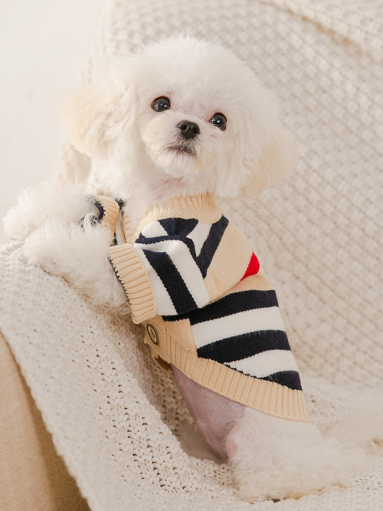 Dog Striped Sweater Spring and Autumn Clothes Teddy Autumn Clothes Bichon Pomeranian Jarre Aero Bull Corgi Cat Pet Small Size Dogs