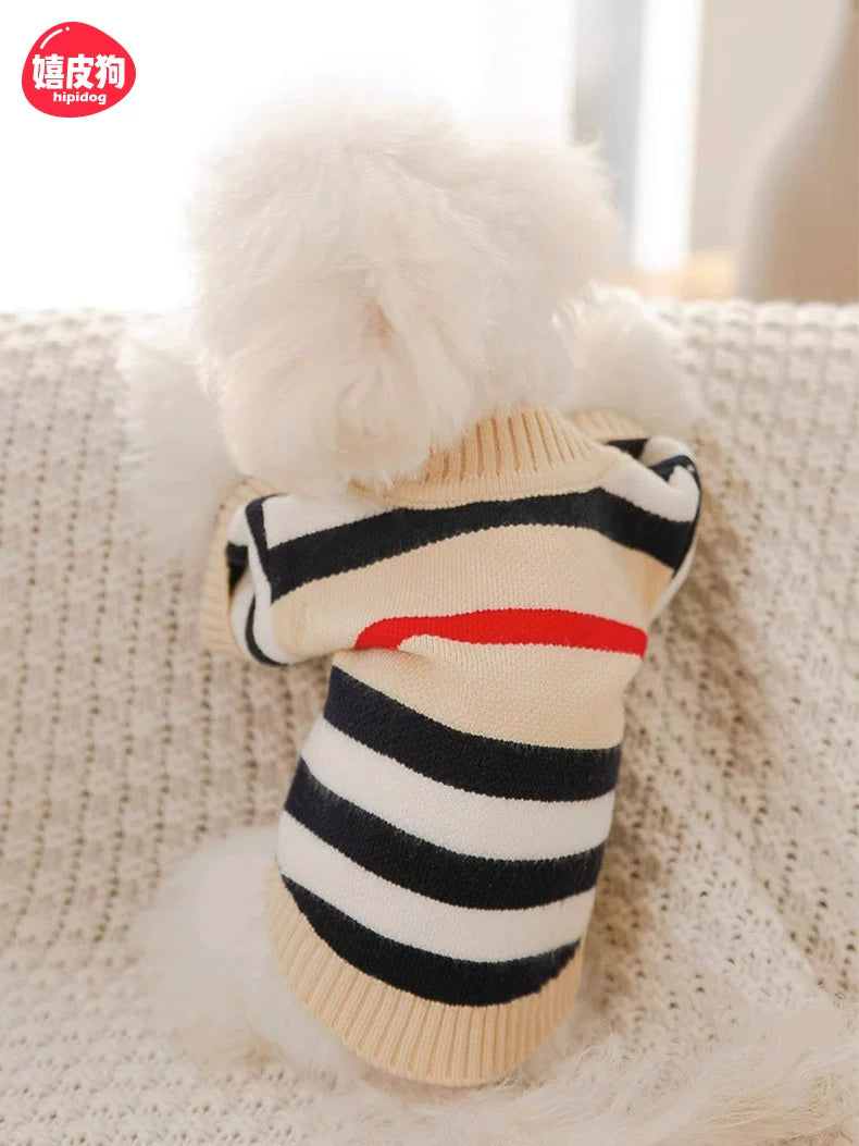 Striped Knitted Puppy Clothes Spring and Autumn Clothing Bichon Teddy Schnauzer Cat Small Size Dogs Pet Autumn and Winter Sweater