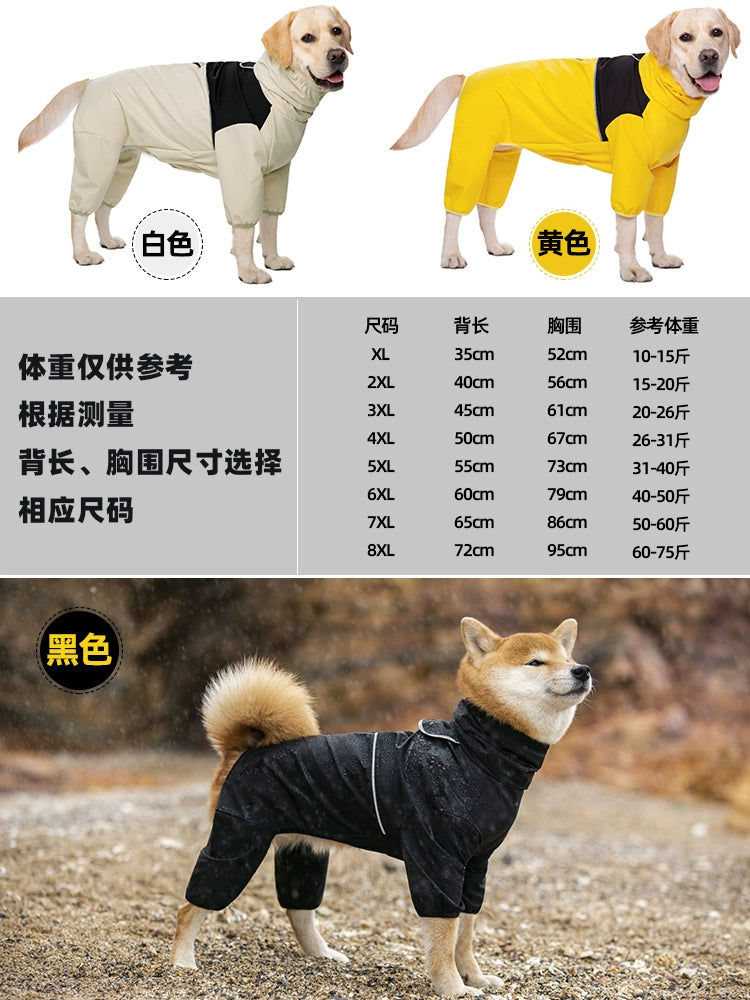 Dog Raincoat Medium Large Dog Special Shiba Inu Poncho Four-Corner Waterproof All-Inclusive Pet Autumn and Winter Shell Jacket Clothing