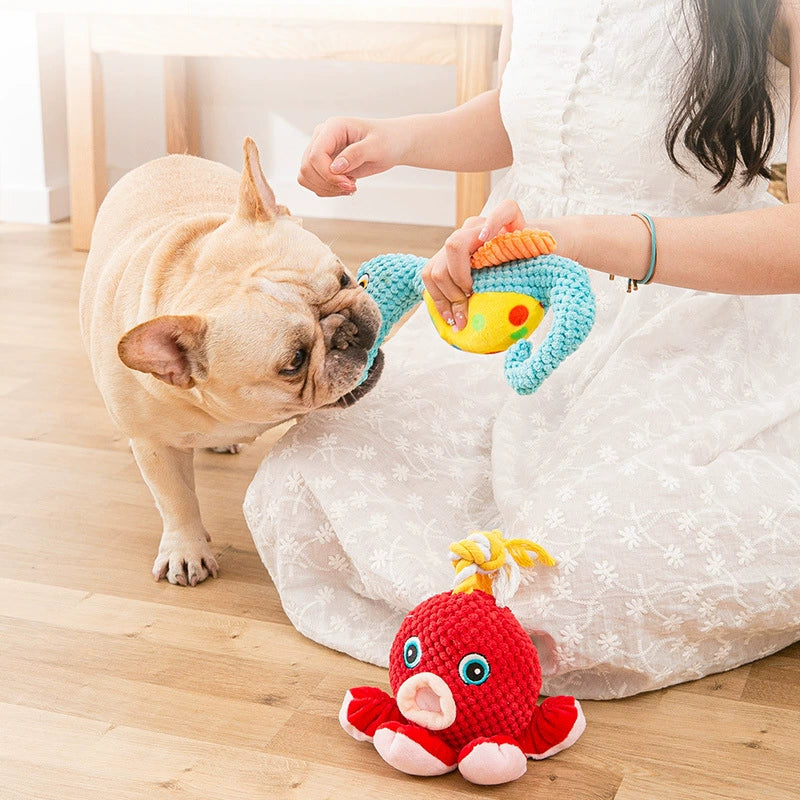 Pet Supplies Stuffed Toy Bite Octopus Toy Hippocampus Bends and Hitches Sound Toy Interactive Teddy Dog Bite-Resistant