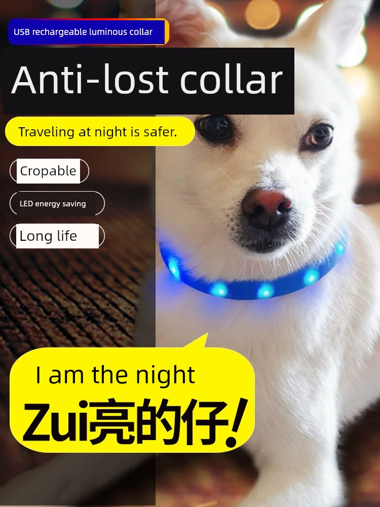 Dog Luminous Collar Large Dog Collar Luminous Dog Walking Light Anti-Lost Small Size Dogs Teddy Pet Collar Pendant