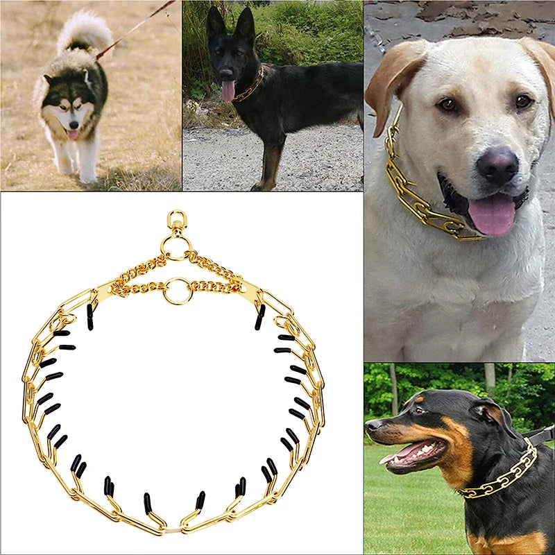 Effective Pinch Dog Training Collar with Comfort Rubber Tips Safe Adjustable Gold Dog Choke Collar For Pet Prong Collar