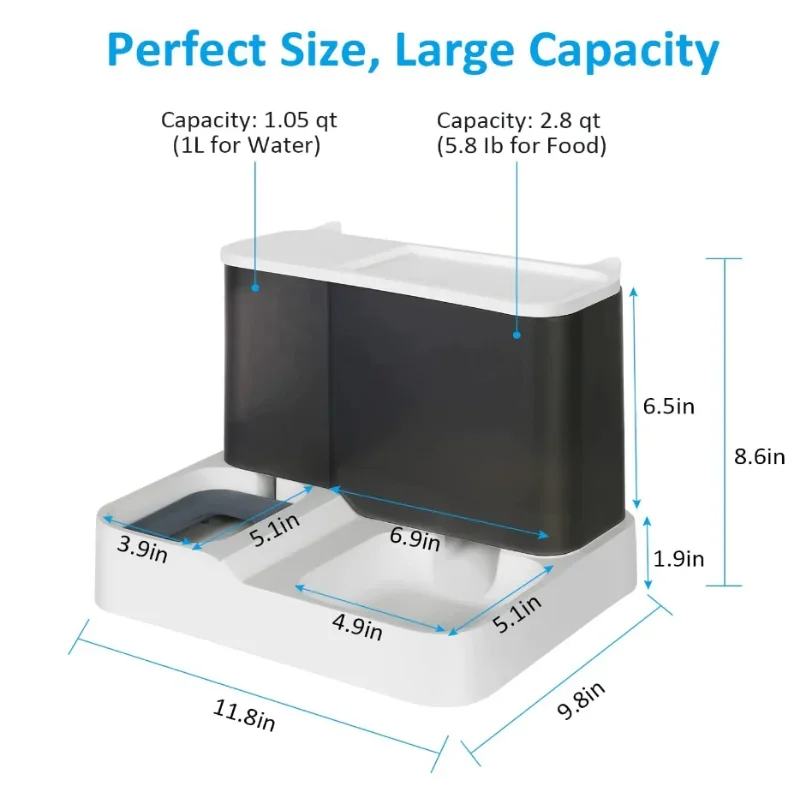 Outamateur Automatic Cat Feeder Waterer Set Cat Food Water Dispenser for Small Dogs Pets, Auto Gravity Travel Pet Food Water Bow