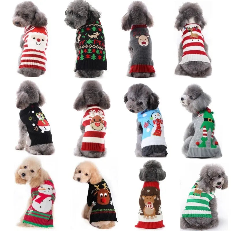 Warm Pet Clothes for Small Medium Dogs Winter Dog Sweater Christmas Pet Clothing Knitted Costume Coat Cartoon Striped Clothes